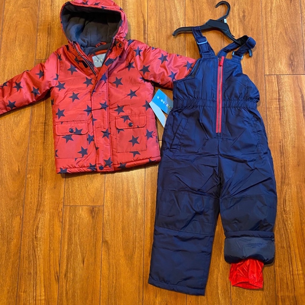 Wippette Red and Blue Star Puffer Jacket and Snow Pants Set Sz 4, 5